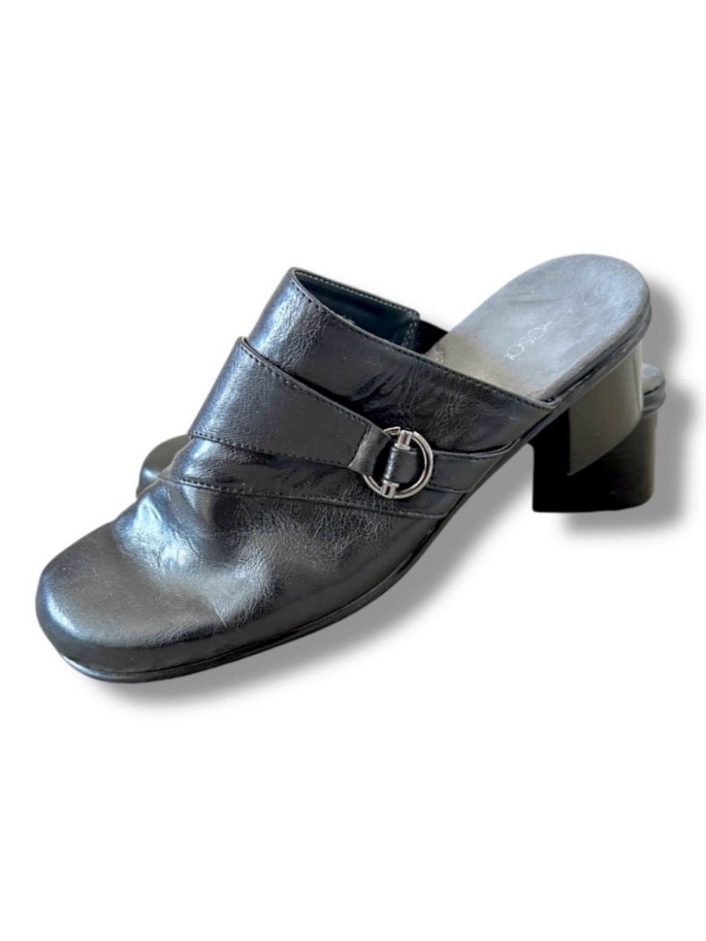 Aerosoles Black Slip-On Block Heel Faux Leather Mules Shoes Women’s Size 11 Y2K